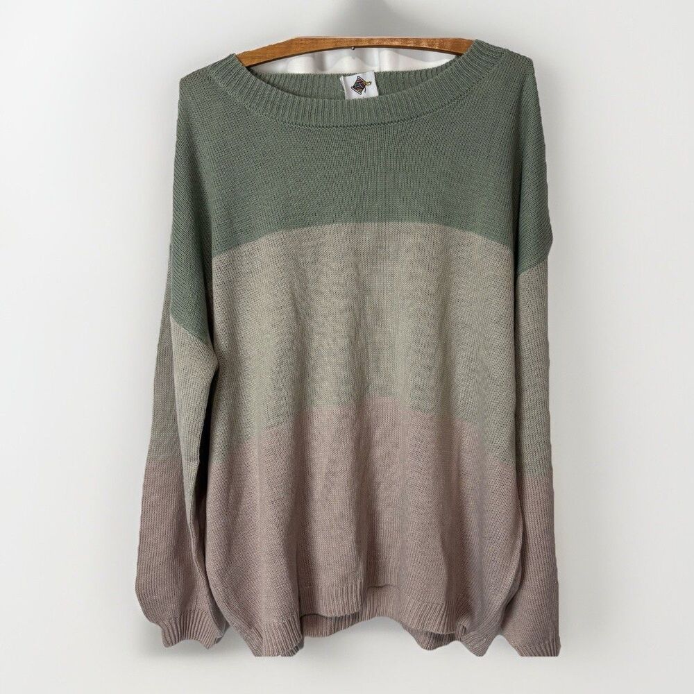Like Love Colorful Striped Color Block‎ Sweater Size 2X Green Pink Beige Muted